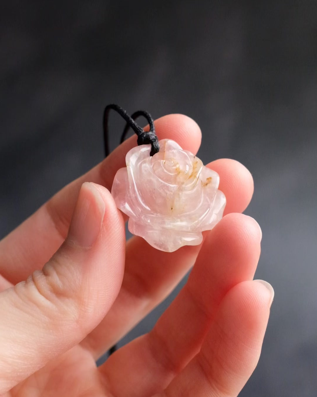 Rose Quartz Hand Carved Rose Necklace