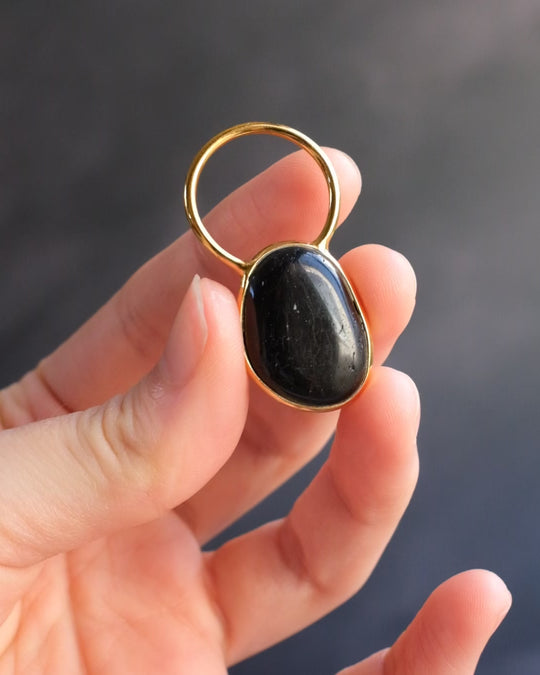 Black Tourmaline Pebble Gold Vermeil Necklace