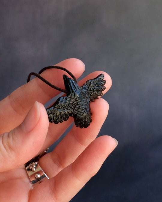 Small Obsidian Hand Carved Raven Necklace