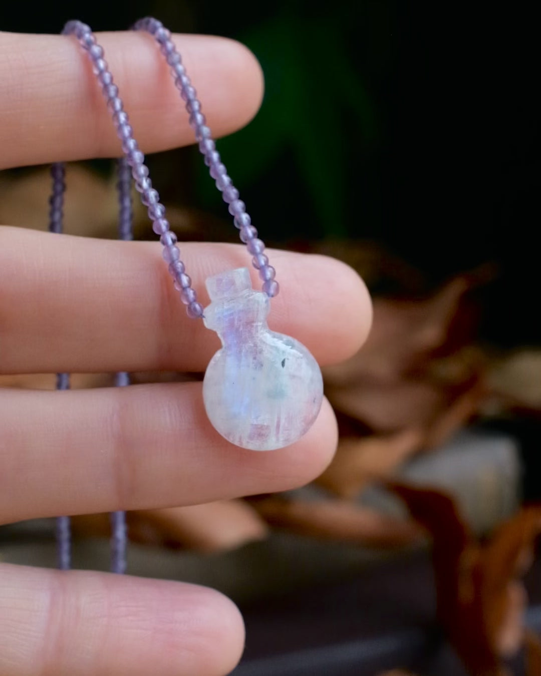 Potion for Ascension: Rainbow Moonstone & Amethyst Beaded Necklace