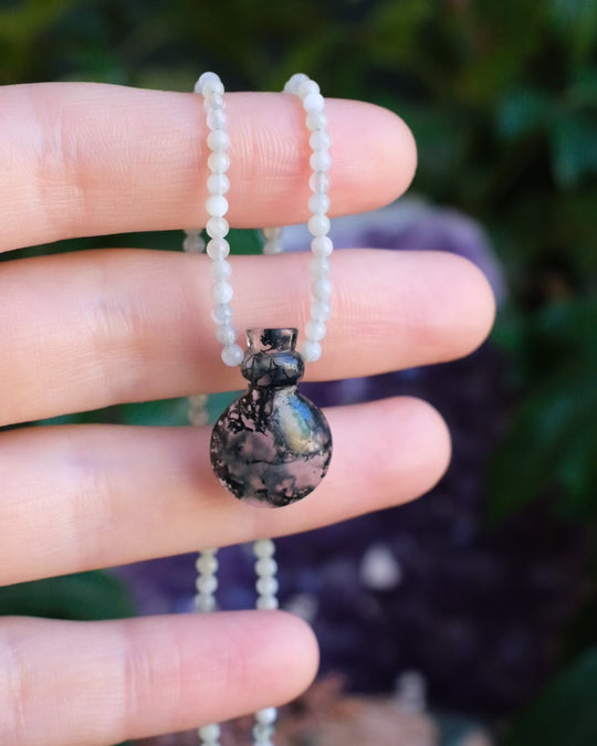 Potion for Renewal: Moss Agate & New Jade Beaded Necklace