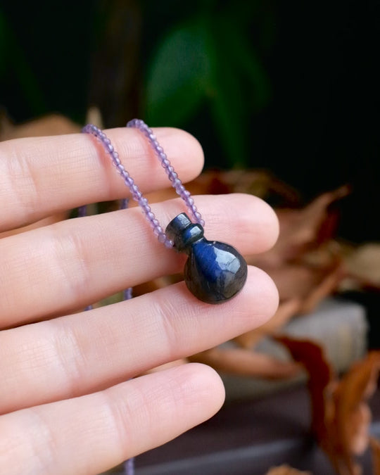 Potion for Heightened Intuition: Midnight Blue Labradorite & Amethyst Beaded Necklace