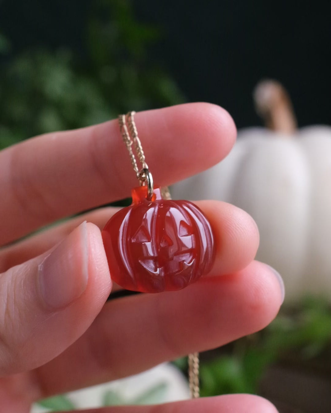 Carnelian Hand Carved Pumpkin Necklace