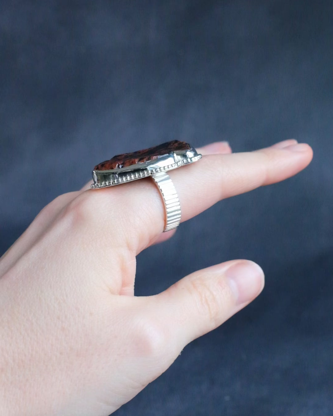 Mahogany Obsidian Arrowhead Ring in Sterling Silver - Size Q 1/2 UK / 8 1/4 US - The Healing Pear