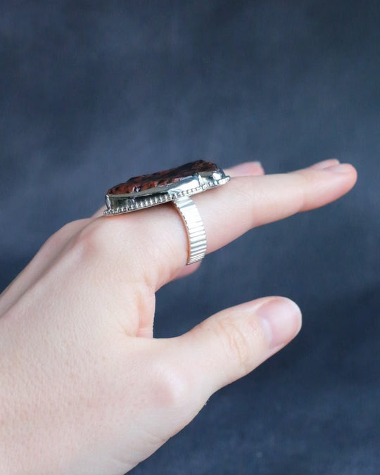 Mahogany Obsidian Arrowhead Ring in Sterling Silver - Size Q 1/2 UK / 8 1/4 US - The Healing Pear