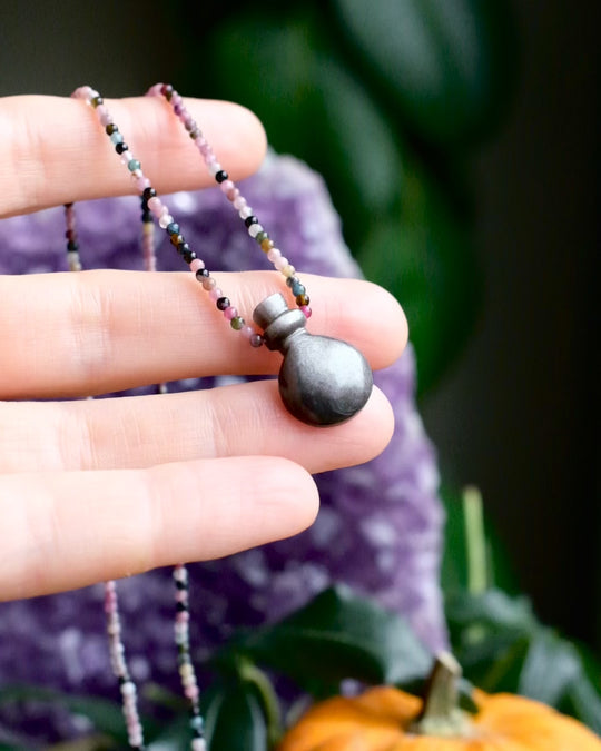 Potion for Protection & Clarity: Silver Sheen Obsidian & Multi Tourmaline Beaded Necklace