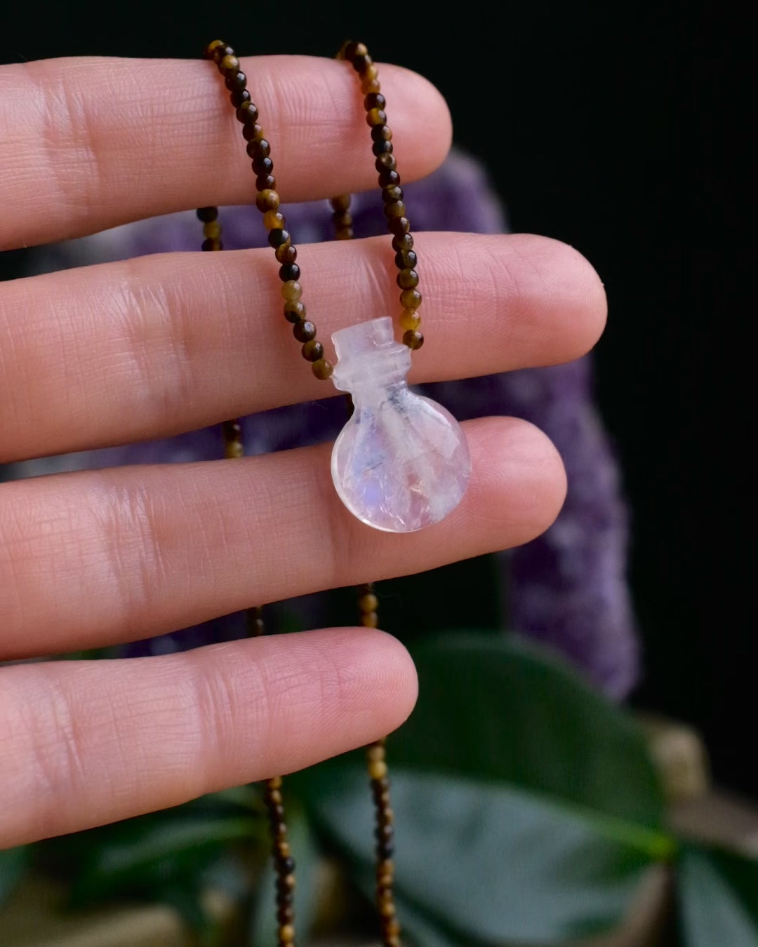 Potion for Inner Strength: Rainbow Moonstone & Tiger's Eye Beaded Necklace