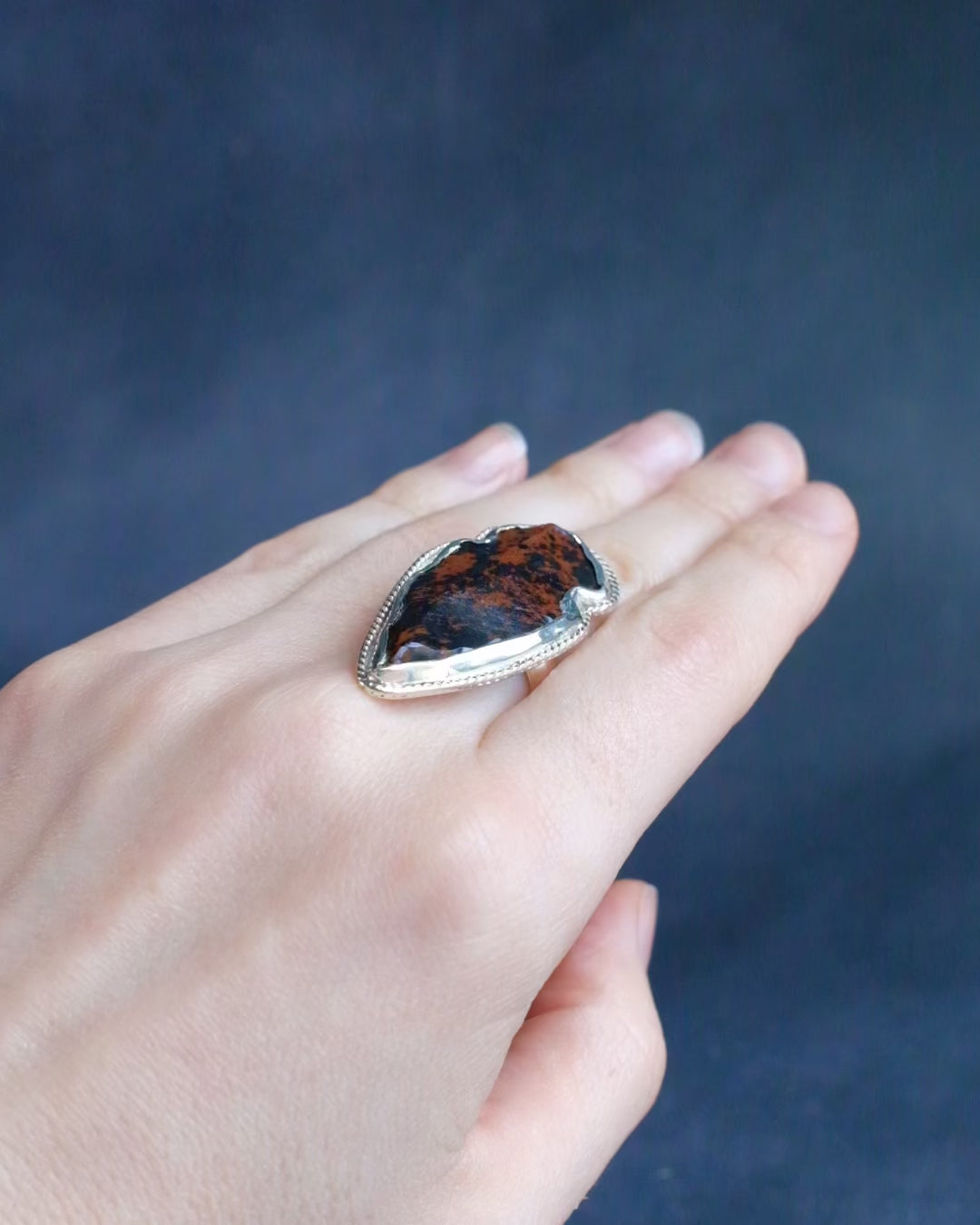 Mahogany Obsidian Arrowhead Ring in Sterling Silver - Size L UK / 5 1/2 US