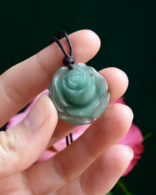 Aventurine Hand Carved Rose Necklace