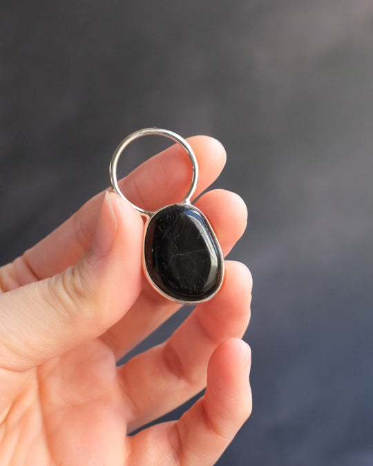 Black Tourmaline Pebble Sterling Silver Necklace