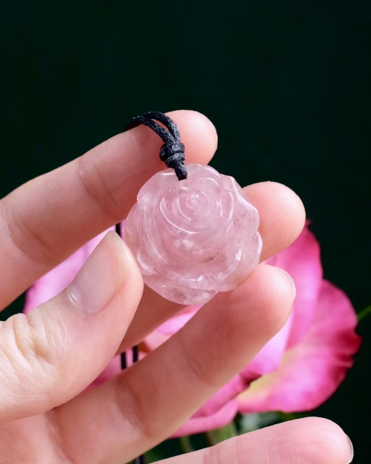 Rose Quartz Hand Carved Rose Necklace