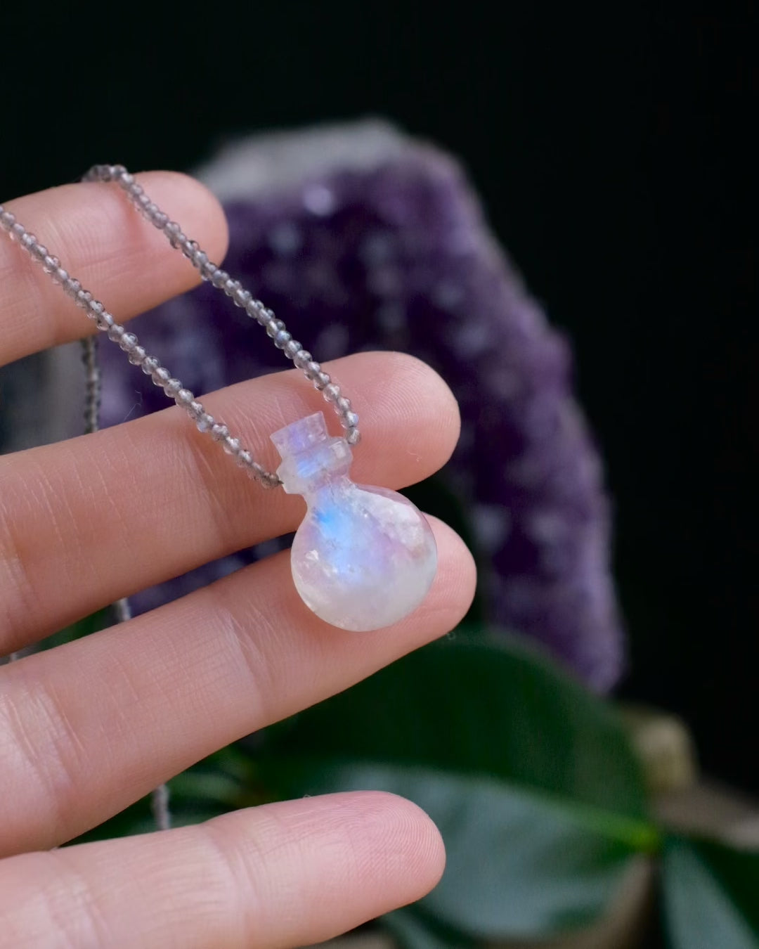 Potion for Lunar Guidance: Rainbow Moonstone & Labradorite Beaded Necklace