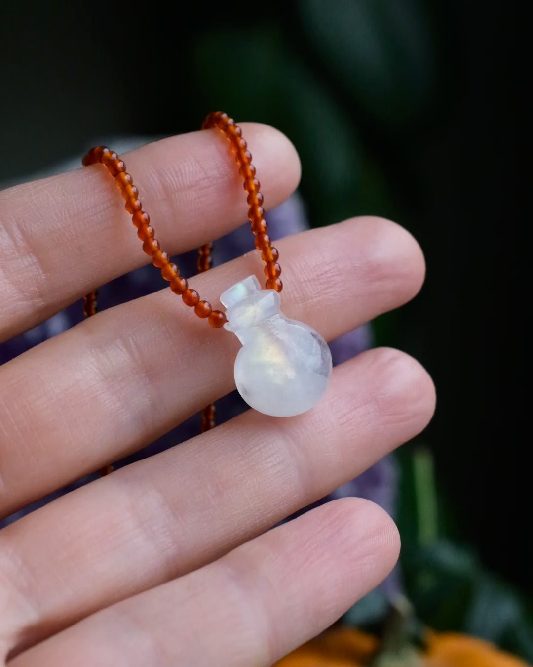 Potion for Creative Flow: Rainbow Moonstone & Carnelian Beaded Necklace