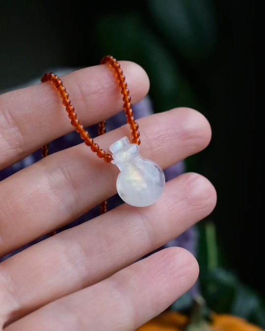 Potion for Creative Flow: Rainbow Moonstone & Carnelian Beaded Necklace