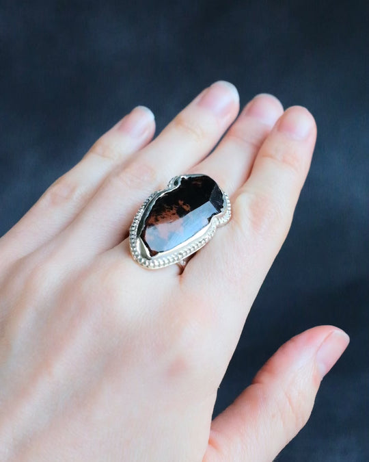 Mahogany Obsidian Arrowhead Ring in Sterling Silver - Size O UK / 7 US