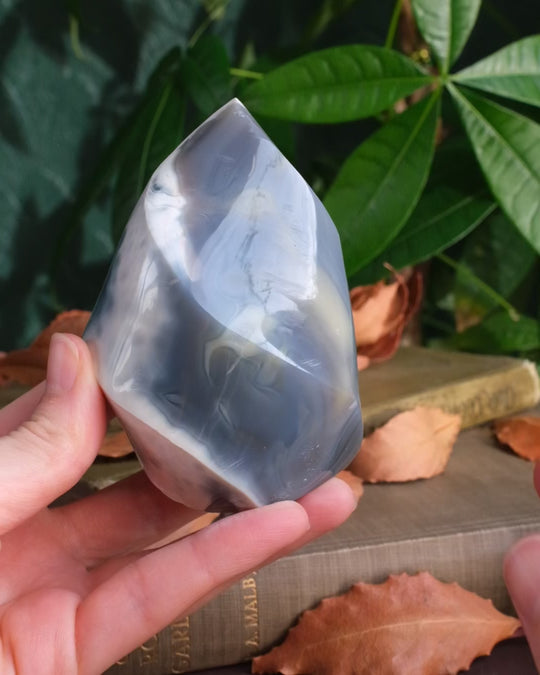 Orca Agate Carved Flame 375g - The Healing Pear