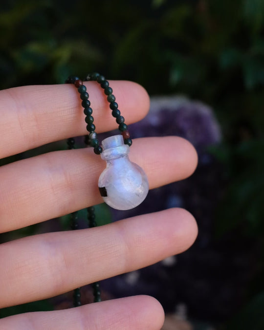 Potion for Balance: Rainbow Moonstone & Bloodstone Beaded Necklace