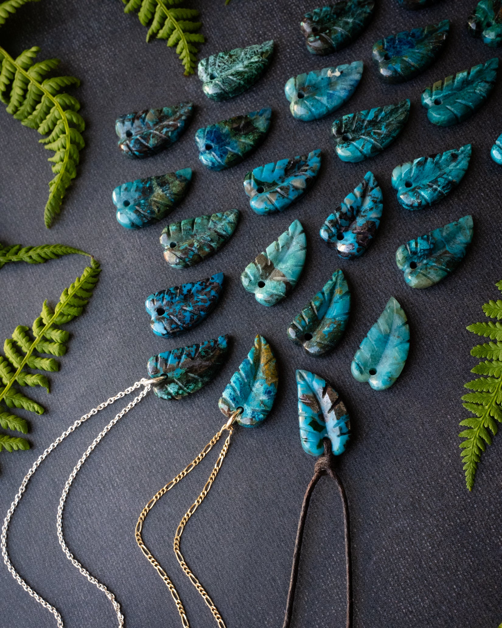 Rainbow Chrysocolla Hand Carved Leaf Necklace - The Healing Pear