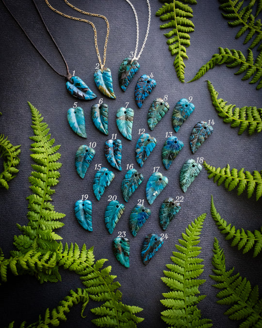 Rainbow Chrysocolla Hand Carved Leaf Necklace - The Healing Pear