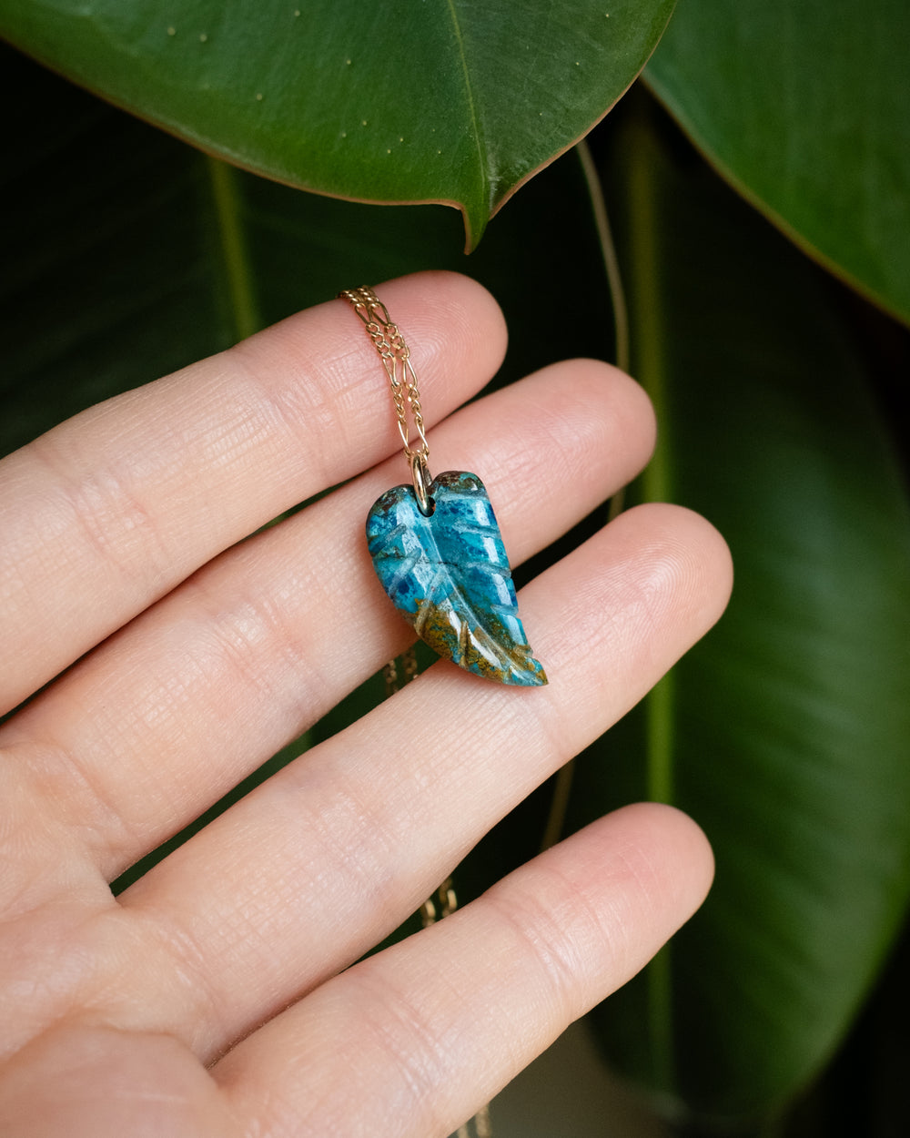 Rainbow Chrysocolla Hand Carved Leaf Necklace - The Healing Pear