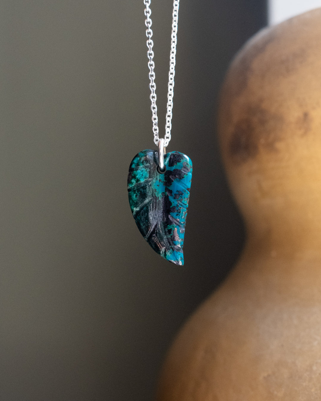 Rainbow Chrysocolla Hand Carved Leaf Necklace - The Healing Pear