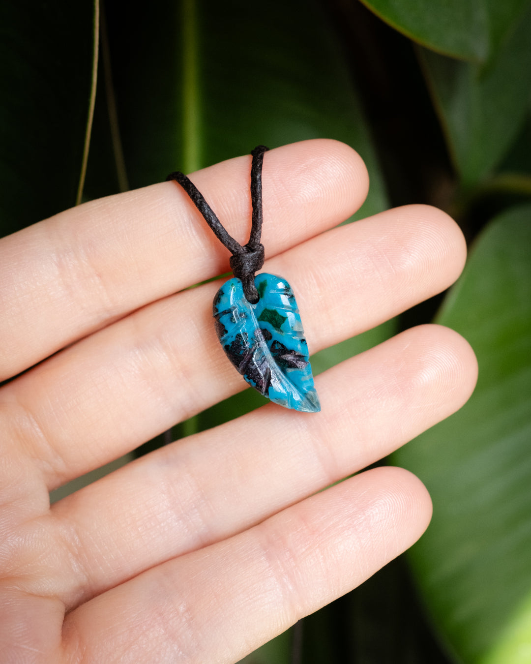 Rainbow Chrysocolla Hand Carved Leaf Necklace - The Healing Pear