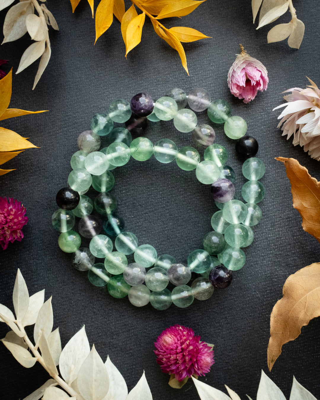 Rainbow Fluorite Round Bead Bracelet 8mm - The Healing Pear