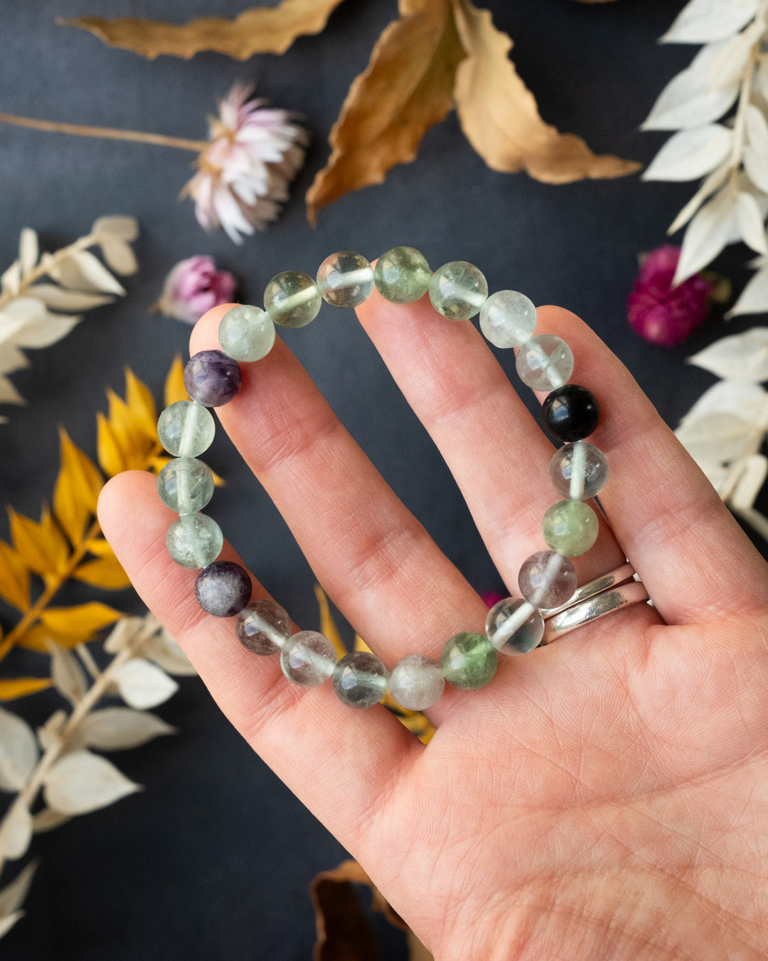 Rainbow Fluorite Round Bead Bracelet 8mm - The Healing Pear