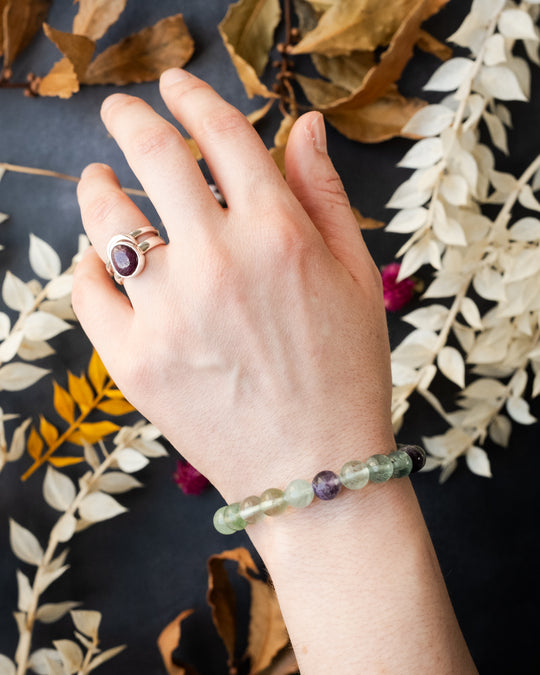 Rainbow Fluorite Round Bead Bracelet 8mm - The Healing Pear