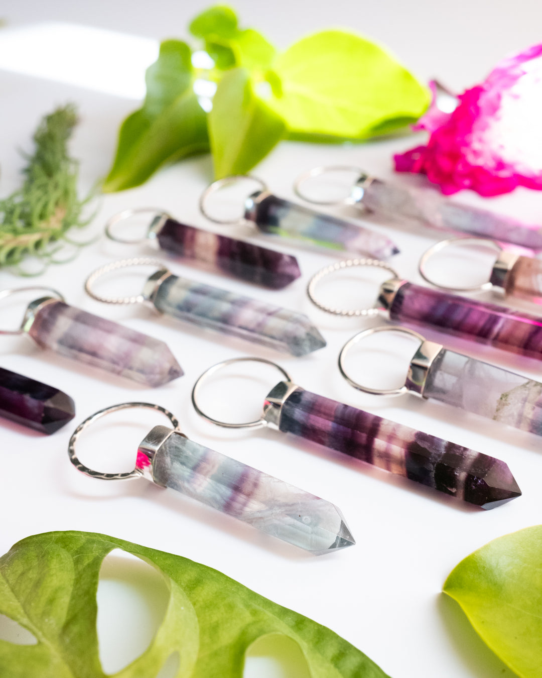 Rainbow Fluorite Point Sterling Silver Necklace