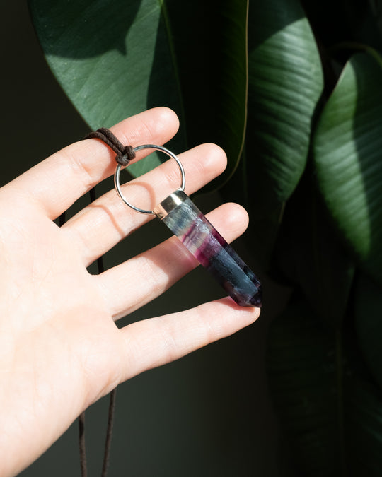 Rainbow Fluorite Point Sterling Silver Necklace