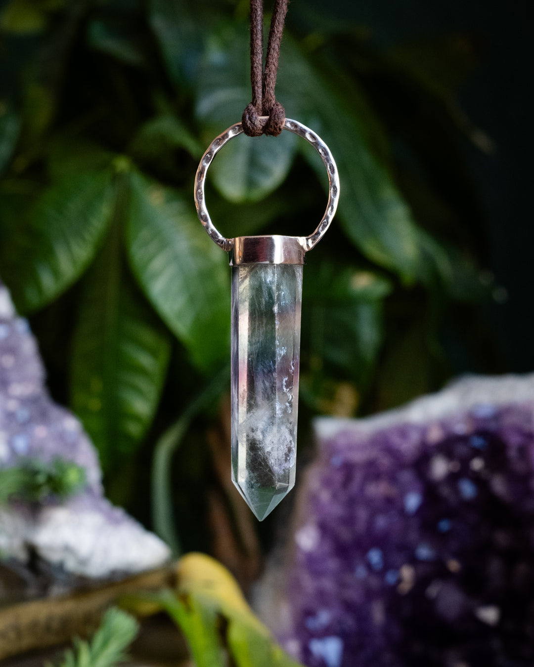 Rainbow Fluorite Point Sterling Silver Necklace