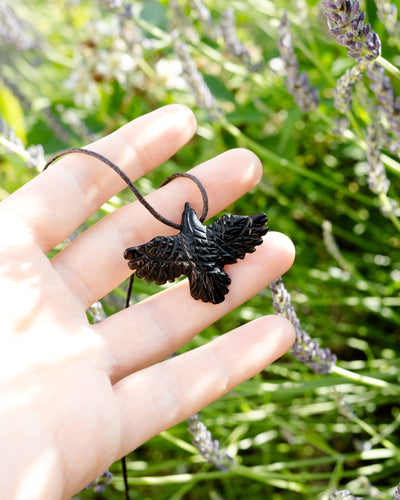 Small Obsidian Hand Carved Raven Necklace