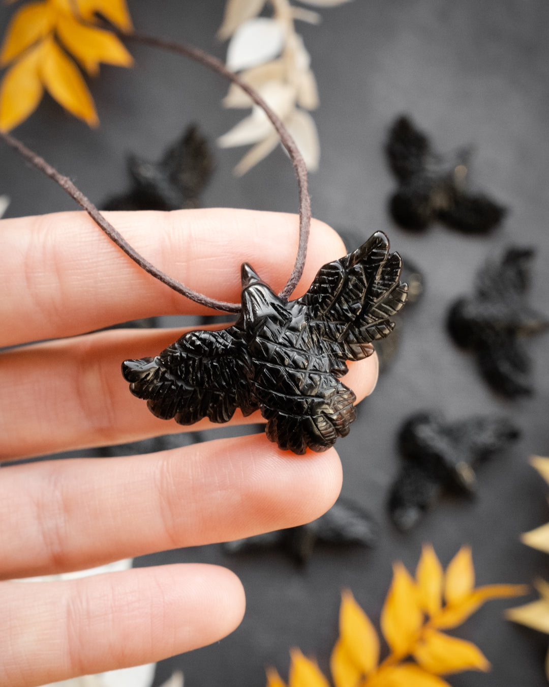Small Obsidian Hand Carved Raven Necklace - The Healing Pear