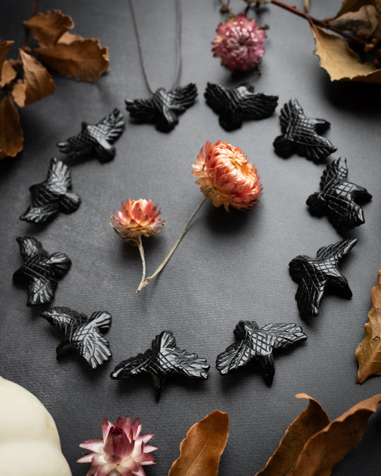 Small Obsidian Hand Carved Raven Necklace - The Healing Pear