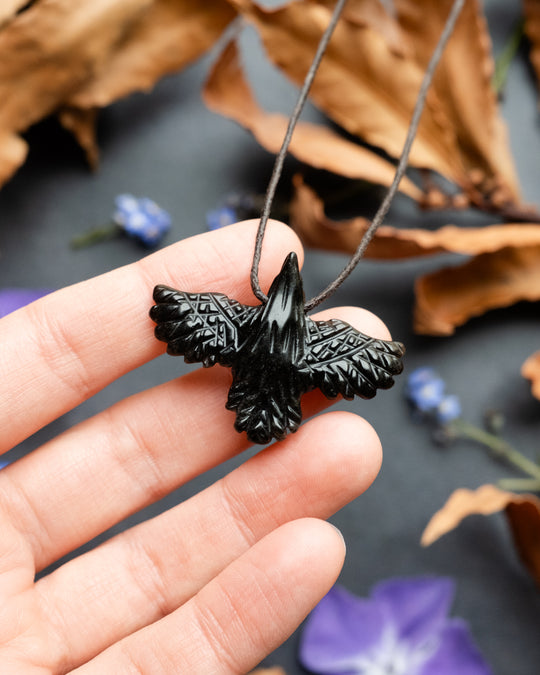Small Obsidian Hand Carved Raven Necklace - The Healing Pear