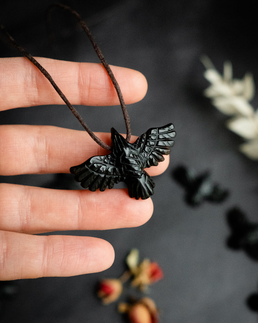 Small Obsidian Hand Carved Raven Necklace - The Healing Pear