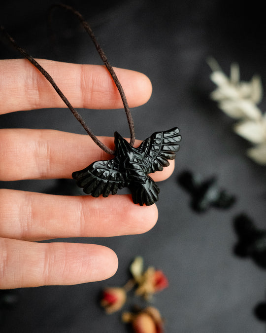 Small Obsidian Hand Carved Raven Necklace - The Healing Pear