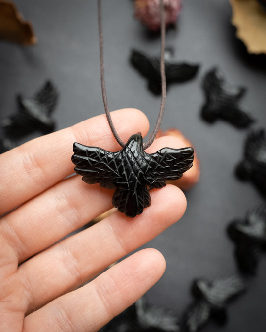 Small Obsidian Hand Carved Raven Necklace - The Healing Pear