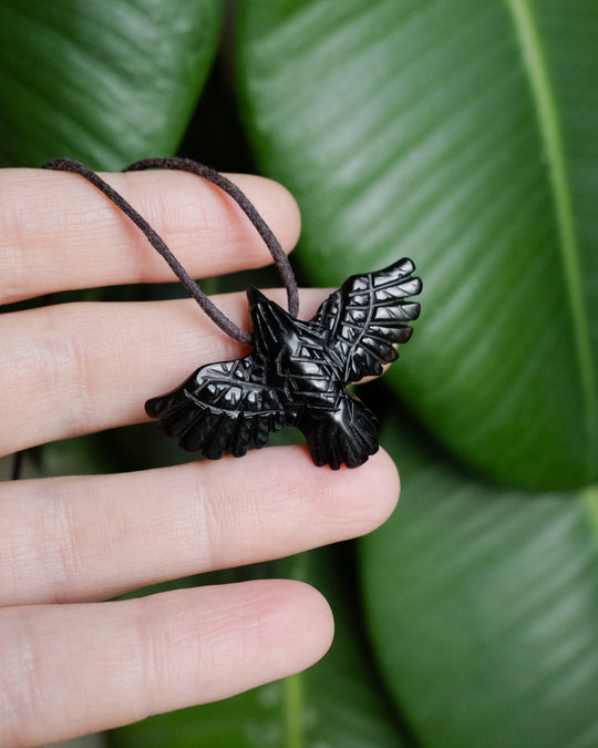 Small Obsidian Hand Carved Raven Necklace - The Healing Pear
