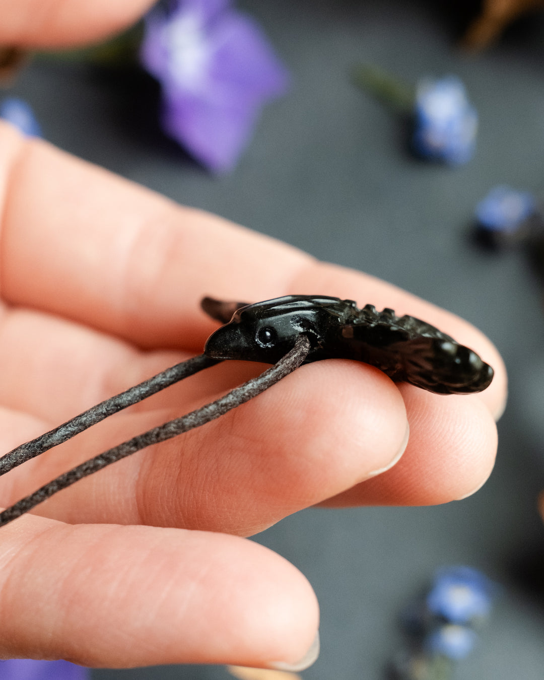 Small Obsidian Hand Carved Raven Necklace - The Healing Pear