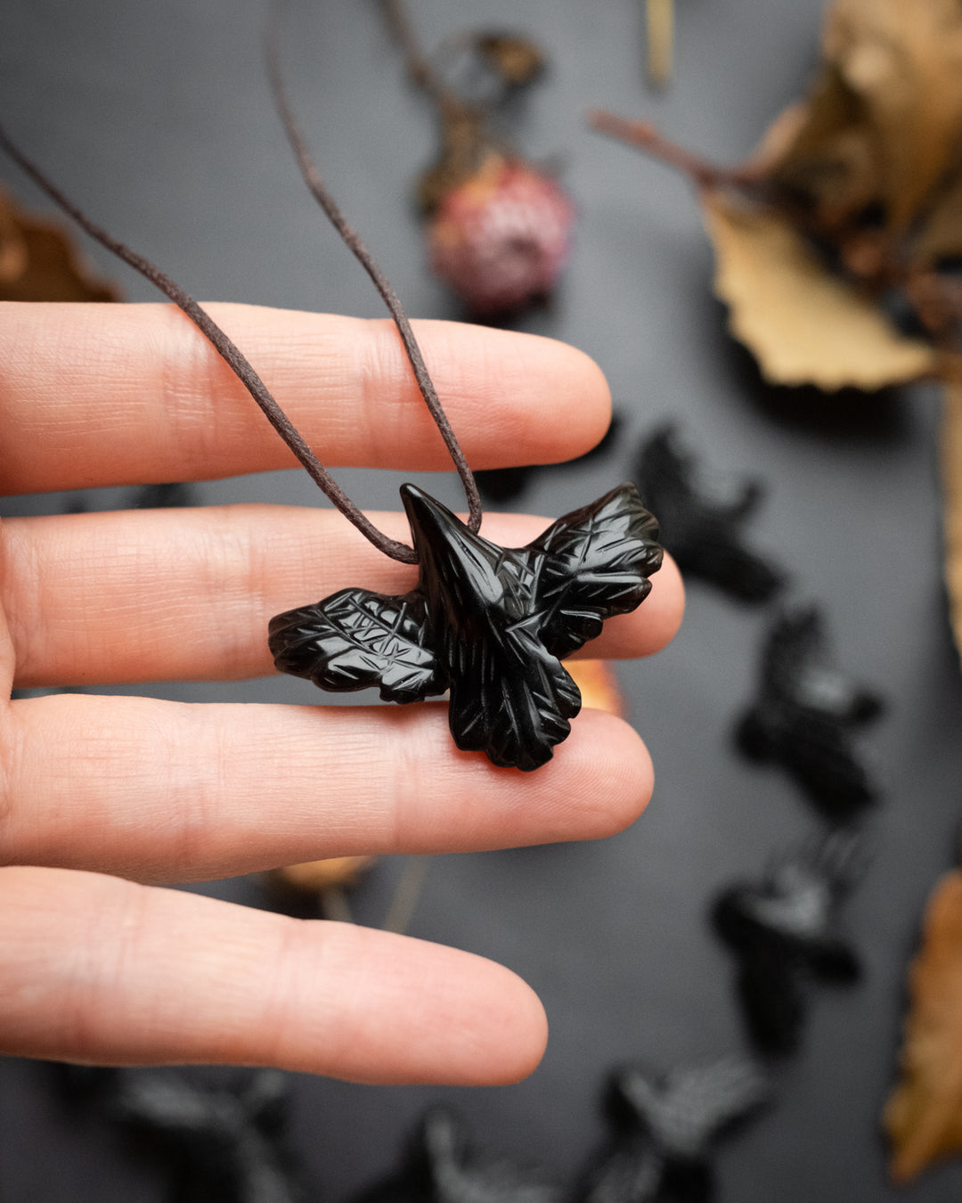 Small Obsidian Hand Carved Raven Necklace - The Healing Pear