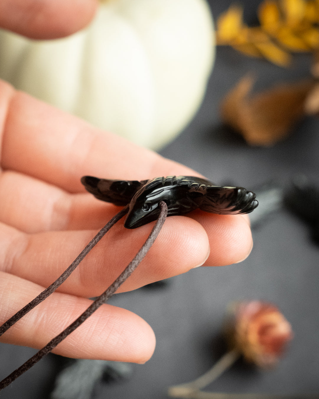 Small Obsidian Hand Carved Raven Necklace - The Healing Pear