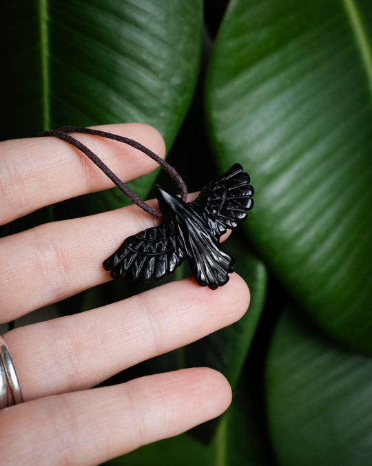 Small Obsidian Hand Carved Raven Necklace - The Healing Pear