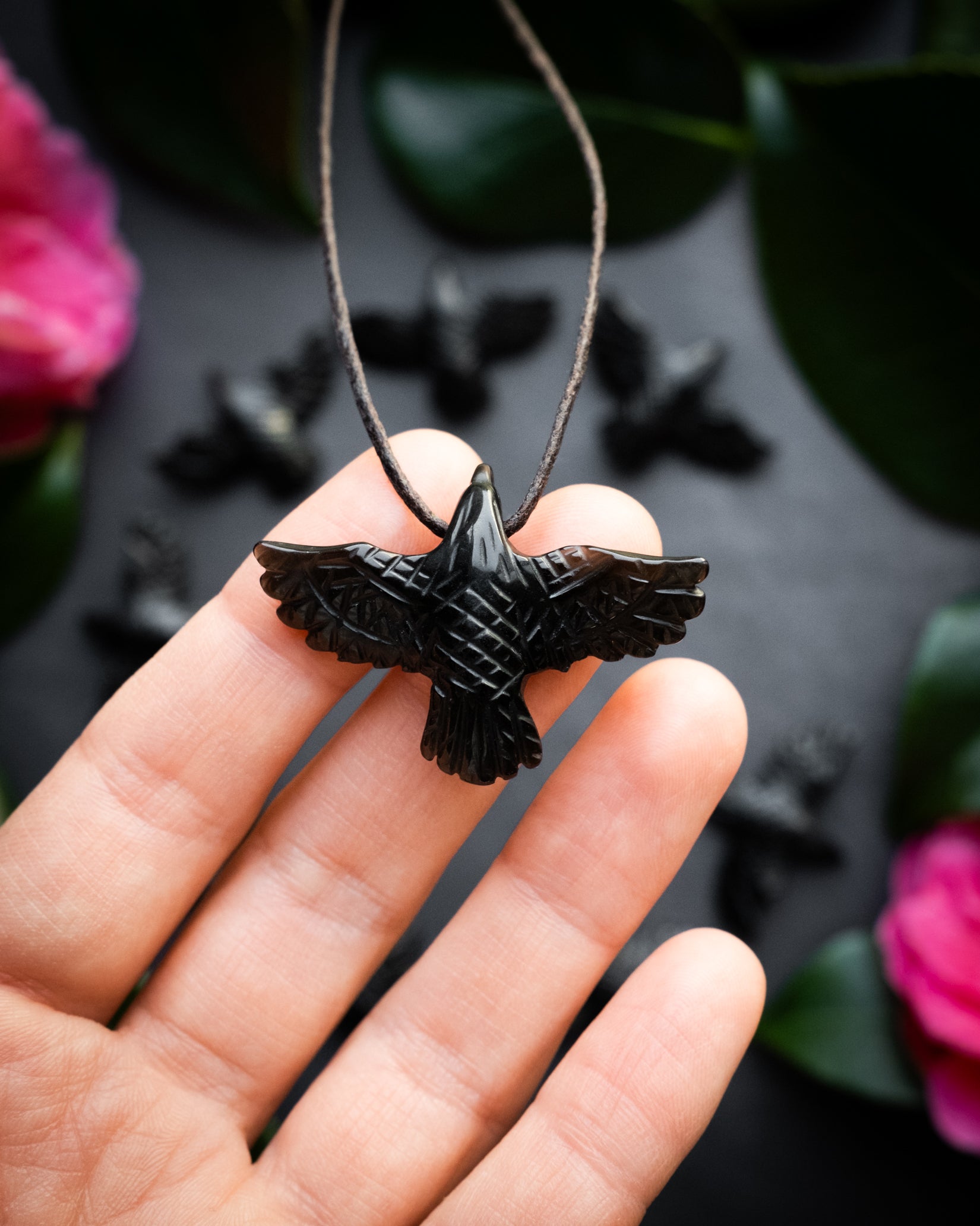 Small Obsidian Hand Carved Raven Necklace - The Healing Pear