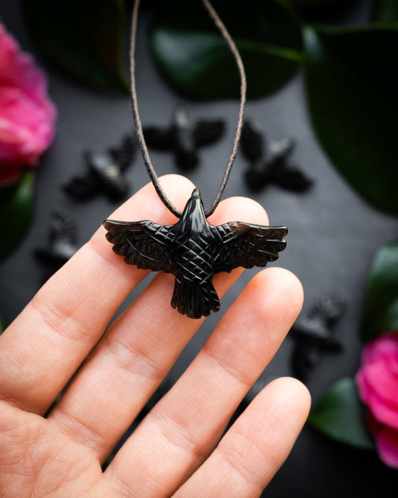 Small Obsidian Hand Carved Raven Necklace