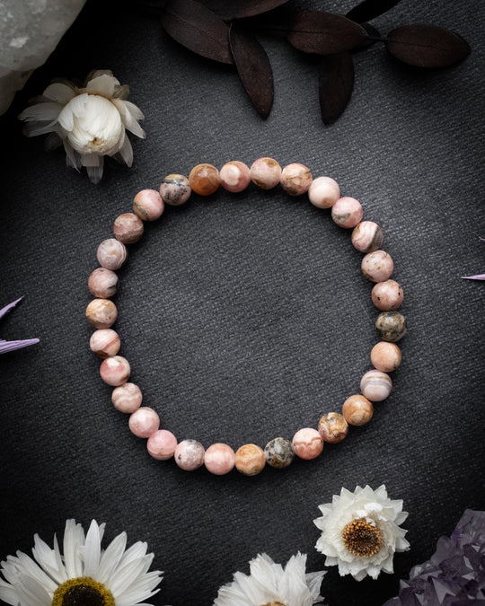 Rhodochrosite Round Bead Bracelet 6mm - The Healing Pear