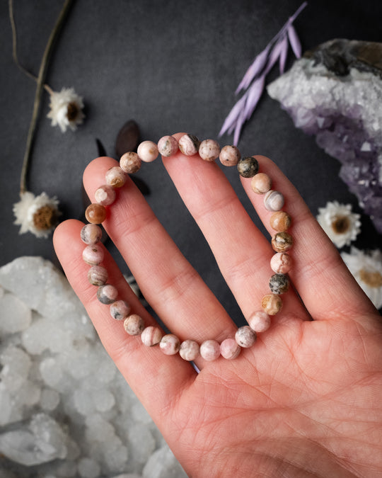 Rhodochrosite Round Bead Bracelet 6mm - The Healing Pear