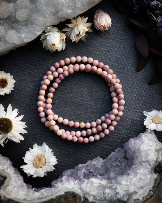 Rhodonite Round Bead Bracelet 4mm