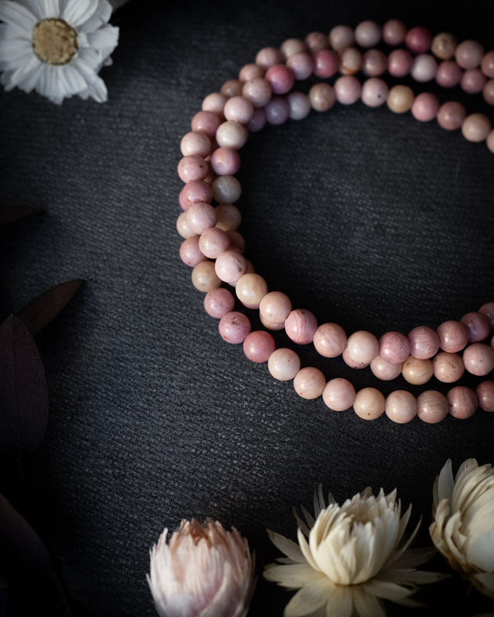 Rhodonite Round Bead Bracelet 4mm